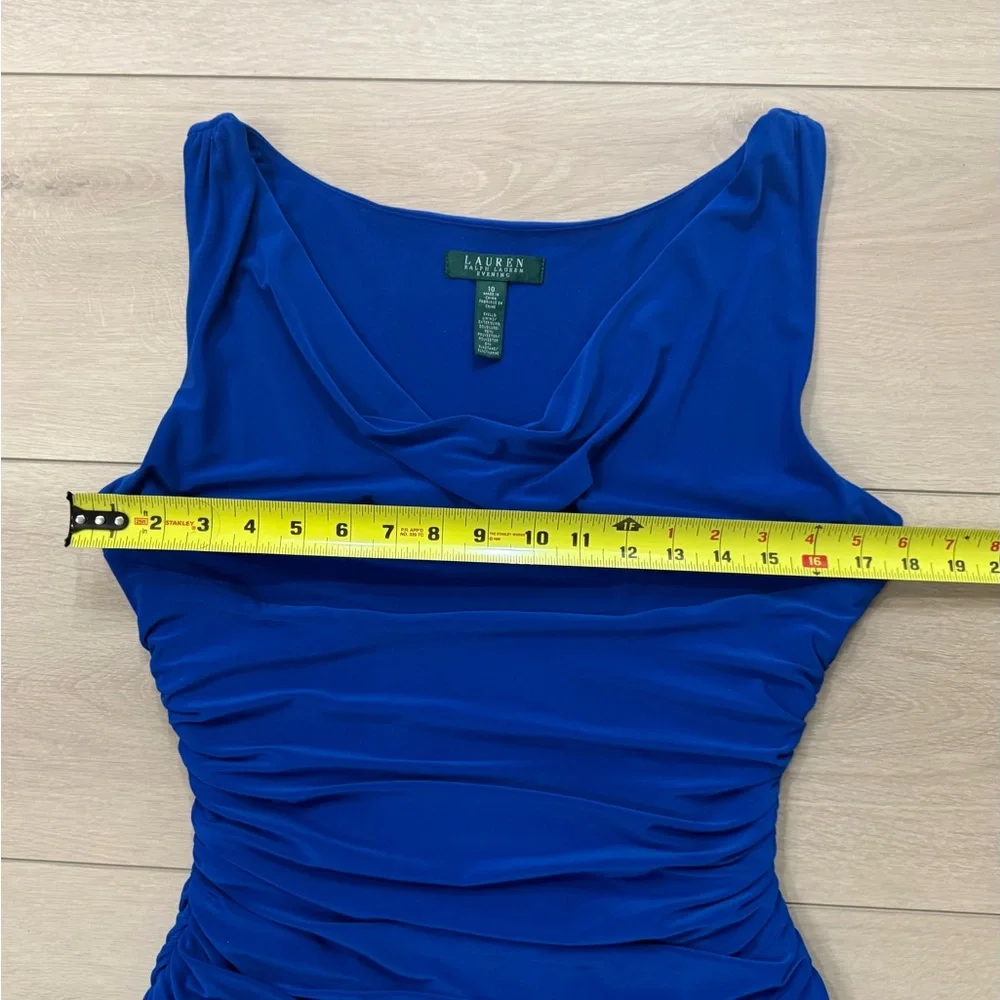 Ralph Lauren Royal Blue Ruched Sleeveless Long Gown Size 10 - Picture 4 of 7